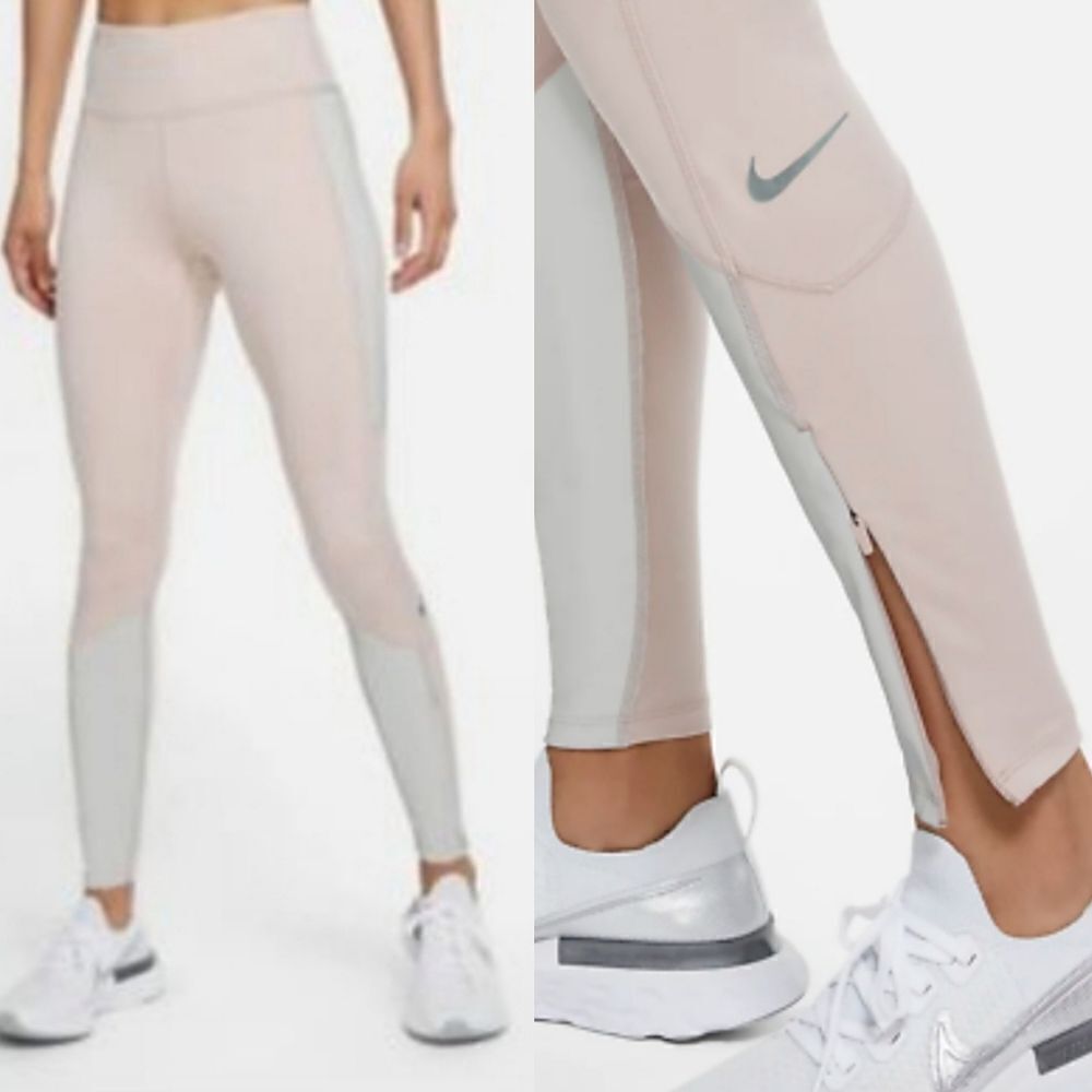 $140 NEW L NIKE EPIC LUXE TIGHT pale pink gray yoga RUNNING LEGGINGS LARGE NWT